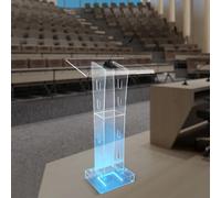 Pupitre Podium - Acrylique - Éclairage LED bleu - Hauteur 110 cm - Surface de lecture 60 x 40 cm - Prise UE 220 V - Transparent