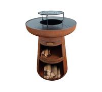 PUR LINE | Barbecue en acier avec grille en acier inoxydable et fonction brasero - Barbecue Diamètre 60 cm, comprend couvercle étanche, tiroir cendrier et espace pour le bois de chauffage