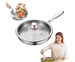 Pure Titanium Poêle à frire antiadhésive 100 % titane martelé non revêtu, 26 cm, passe au lave-vaisselle, compatible avec toutes les cuisinières et fours, couvercle inclus