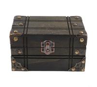 PureBowlic Boîte de rangement vintage en bois pour serrure à mot de passe, organiseur de bijoux rétro gris pour décoration, coffre au trésor sécurisé pour objets de valeur et essentiels 16 x 11,5 x 9