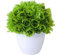 PureBowlic Bonsaï artificiel 13 x 13 cm, boule d'herbe verte réaliste en pot pour décoration de maison, bureau, feuillage bas en plastique (C)