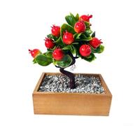 PureBowlic Bonsaï artificiel avec feuilles et baies réalistes, fausse plante compacte en pot pour la maison, le bureau, la décoration de bureau en caoutchouc souple, ornement de simulation de fruits
