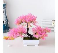 PureBowlic Bonsaï artificiel en plastique 18 cm | 18 cm de hauteur, 25 cm de largeur, plastique, pas d'arrosage, aiguilles de pin réalistes (rose)
