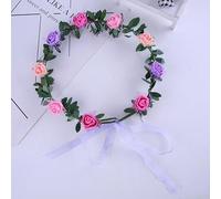 PureBowlic Couronne de fleurs bohème pour femme avec roses en soie, coiffe multicolore réglable, couronne de cheveux en résine pour fête de mariage, festival (quatre couleurs)