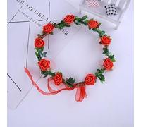 PureBowlic Couronne de fleurs bohème pour femme avec roses en soie, coiffe multicolore réglable, couronne de cheveux superposée en résine pour fête de mariage, festival (taille L, rouge)