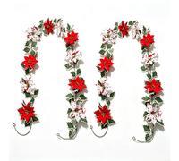 PureBowlic Décoration pour cheminée Guirlande Poinsettia 200cm Décoration | 200cm de longueur, design flexible, fleurs poinsettia, pour feuilles de houx, ambiance festive