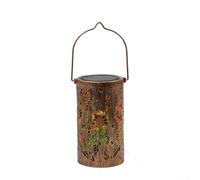 PureBowlic Lanterne solaire vintage en bronze pour motif papillon et fleur, lumière extérieure LED en fer résistant aux intempéries pour jardin, terrasse, double charge USB, projection blanc chaud