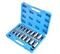 PureBowlic Lot de 15 clés à douille profondes, 5,5 mm-19 mm, tournevis hexagonal, 80 mm de long pour perceuse électrique, tournevis pneumatique, réparation automobile et bricolage, noir (argent)