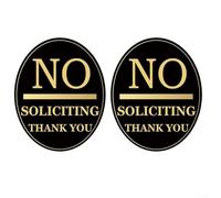 PureBowlic Lot de 2 panneaux « No Soliciting » en acrylique pour inscription dorée sur fond noir, pour bureau extérieur, rappel amical pour dissuader les vendeurs, 12,5 x 10 cm