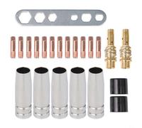 PureBowlic Lot de 22 accessoires de soudage MIG pour torche 15AK MB-15, embouts en cuivre de 0,8 mm, buse de gaz conique, diffuseur, isolateur et clé pour soudeur MAG