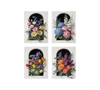PureBowlic Lot de 4 impressions sur toile sans cadre avec fenêtre arquée, affiches botaniques HD pour chambre à coucher, salon, 30 x 40 cm