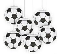 PureBowlic Lot de 6 lanternes en papier à suspendre en forme de ballon de football - 20,3 cm - Noir et blanc - Pour fêtes d'anniversaire d'enfants, bar sportif, événements de jeux, célébrations sur le