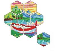 PureBowlic Lot de 7 dessous de verre à faire soi-même en bois puzzle paysage kit de point de croix pour outils, perles, support en fer pour décoration d'intérieur, table basse, 8 x 9 cm (d)