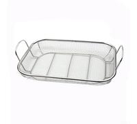 PureBowlic Panier carré en acier inoxydable pour barbecue, fruits et légumes avec poignée, plateau de cuisson robuste pour l'évacuation de la cuisine, //42,5 x 28 x 10,5 cm//(brosse de nettoyage)