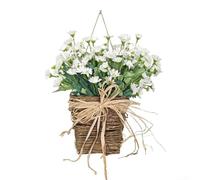 PureBowlic Panier de fleurs artificielles à suspendre avec guirlande de marguerites pour porte d'entrée, maison, bureau, arrangement floral artificiel, 35 cm x 20 cm, vert
