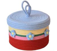 PureBowlic Panier de rangement en coton tissé avec couvercle 22 cm | Tissage en coton fait à la main, construction robuste, 22 cm de diamètre, couvercle sécurisé, organisateur de jouets à goûter