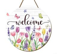 PureBowlic Panneau de bienvenue moderne en bois rond à suspendre pour décoration d'intérieur, buis robuste pour impression UV pour salon, entrée, design minimaliste léger, violet, 20 x 20 cm