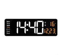 PureBowlic Réveil mural numérique LED grand affichage calendrier température télécommande 10 niveaux de luminosité vert Format 12 ou 24 heures Fonction mémoire pour chambre à coucher salon (orange)