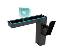 PureBowlic Robinet LED auto-alimenté pour affichage numérique de la température, robinet mitigeur HYDRO Energy, pour eau chaude et froide, sans entretien, en alliage de zinc, sans batterie, noir