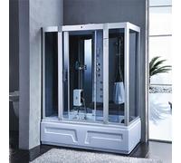 PureHaven 2in1 Bain à remous et douche à vapeur 150x90 cm avec douche tropicale Système multimédia Assise Fonction massage Désinfection à l'ozone Accessoires complets