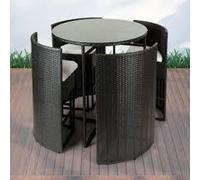 PureHaven Bar Set 100x110 cm polyrattan résistant aux intempéries design élégant pour jusqu'à 4 personnes avec coussins d'assise table avec plateau en verre gris