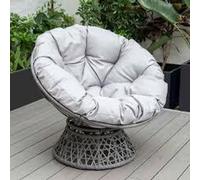 PureHaven Fauteuil Lounge 92x80x80,5 cm en rotin Coussin rond pivotant à 360 degrés facile d'entretien design élégant pieds plastiques réglables Gris/Gris