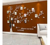 Purekay Stickers Muraux Feuilles de Arbre, Cadre de Photo 3D DIY Grand Autocollant Mural Arts Décoration de la Maison pour Chambre, Salon Cadeau Bureau, Fond de Canapé (Miroir Argent Gauche, L)