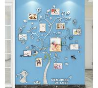 Purekay Stickers Muraux Feuilles de Arbre, Cadre Photo 3D DIY Grand Autocollant Mural Plantes Décoration Murale Arts Maison, Chambre, Salon Cadeau Bureau, Fond de Canapé (Miroir Argent, M)