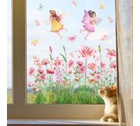 Purekay Stickers Muraux Rose Fée Grand Fille Floral Elfes Papillon Décoration Murale Bébé Fille Chambre Enfants Pépinière