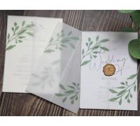 Puremigo Lot de 50 vestes en vélin pré-pliées imprimées Eucalyptus Greenery pour invitations de 12,7 x 17,8 cm - Papier vélin 105 g/m² - Vestes de 12,7 x 17,8 cm - Enveloppes d'invitations de mariage