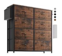 PURFINO Commode en Tissu, Meuble de Rangement avec 8 Tiroirs | Étiquettes effaçables, poche latérale et crochet, pour salon, couloir et chambre