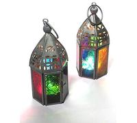 Purity Lot de 2 mini photophores style marocain en verre multicolore