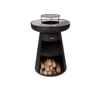 PUR LINE | Barbecue en acier avec grille en acier inoxydable et fonction brasero - Barbecue diamètre 60 cm, comprend couvercle étanche, tiroir cendrier et espace pour le bois de chauffage