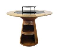 PURLINE | Barbecue rond avec plaque de cuisson en acier pour jardin, terrasse ou patio extérieur - Gril circulaire avec panneau périphérique en bois naturel et grande surface de cuisson (EFP59CO WOOD)