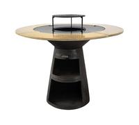 PURLINE | Barbecue rond avec plaque en acier EFP59B WOOD Purline pour jardin, terrasse ou patio extérieur - Gril circulaire avec panneau périphérique en bois naturel et grande surface de cuisson