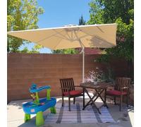 PURPLE LEAF Parasol Déporté 2,5 x 2,5 m Carré avec Pied en Croix, Parasol de Jardin Extérieur en Aluminium et Toile Résistante Aux UV, Inclinable et Rotation à 360°, Mât Blanc, Toile Beige
