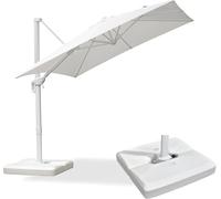 PURPLE LEAF Parasol Déporté 2,5 x 2,5 m Carré avec Pied, Parasol de Jardin Extérieur en Aluminium et Toile Résistante Aux UV, Inclinable et Rotation à 360° pour Balcon Terrasse Piscine, Blanc