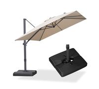 PURPLE LEAF Parasol Déporté 2,7 x 2,7 m avec Pied Anti-UV et Vent, Beige | Mât de parasol en aluminium antirouille, Tissu polyester 240 g/m², Résistance aux intempéries, UPF 50+, Professionnel