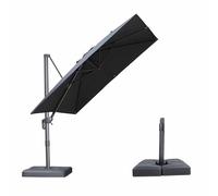 PURPLE LEAF Parasol Déporté 2,7 x 2,7 m avec Pied, Parasol de Jardin Extérieur Toile Polyester Haute Densité Anti-UV UPF 50+ avec Manivelle, Inclinable 6 Positions et Rotation 360°, Gris chiné foncé