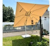 PURPLE LEAF Parasol Déporté 2,7 x 2,7 m Beige avec Mât Alu Blanc Pied Croix | Design épuré et contemporain, Rotation 360°, Inclinaison 5 Positions, Toile avec Protection UV UPF50+, Anti Vent, Café, Bar