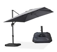 PURPLE LEAF Parasol Déporté 2,7 x 3,5 m avec Socle, Parasol de Jardin Extérieur Toile 240g/m² Anti-UV 50+ avec Manivelle 8 Baleines en Aluminium, Inclinaison et Rotation 360°, Gris clair