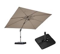 PURPLE LEAF Parasol Déporté 2,7 x 3,5 m Rectangulaire avec Pieds, Toit à Rotatif 360°, Protection UPF 50+, Parasol De Jardin Extérieur avec Poteau Champagne, Pour Piscine, Terrasse, Taupe