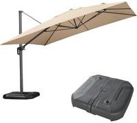 PURPLE LEAF Parasol Déporté 3,5 x 3,5 m avec Pied, Hauteur de la Tige Réglable, Parasol de Jardin Exterieur Protection UV 50+ Cadre en Aluminium avec Inclinable et Rotation à 360°, Beige