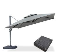 PURPLE LEAF Parasol Deporte 3,65 x 3,65 m Aluminium Gris Galet Avec Pied | Toile imitation acrylique, Grand parasol, Anti-décoloration 3 ans, Anti-déchirure, Anti-vent, Montage facile, Commercial