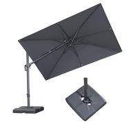 PURPLE LEAF Parasol Déporté 3 x 2 m avec Socle, Parasol de Jardin Extérieur à Manivelle Toile Polyester Haute Densité UPF 50+, Inclinable des Deux Côtés et Inclinable 6 Positions, Gris chiné foncé