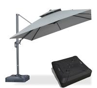 PURPLE LEAF Parasol Déporté 3 x 3 m Aluminium Gris Galet Avec Pied UPF 50+ | Parasol, Toile imitation acrylique, Anti-décoloration 3 ans, Anti-étirement, Double toit ventilé, Anti-vent, Terrasse