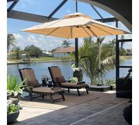 PURPLE LEAF Parasol Déporté 3 x 3 m Toit Double Rotatif 360° UPF50+, Beige | Disponible en 6 hauteurs, Toile teinte en fil 240 g/m², Mât et baleines en aluminium, Mât Renforcé Ø8,6 cm, Hôtel, Patio