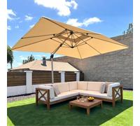 PURPLE LEAF Parasol Déporté 3 x 4 m avec Pied Toit Double Anti-Vent, Beige | Testé pour résister à des vents réguliers jusqu’à 56 km/h, Rotatif 360°, Disponible en 6 hauteurs, Mât Renforcé Ø10,2 cm