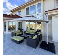 PURPLE LEAF Parasol Déporté 3 x 4 m Rectangulaire avec Pieds, Parasol de Jardin Extérieur à Toit Double Rotatif 360°, Convient aux Terrasses, Piscines, Cafés et Restaurants, Beige