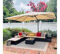PURPLE LEAF Parasol Déporté 3 x 4 m Rectangulaire Beige 8 Baleines UPF 50+ | Toile 240 g/m² Protection UPF 50+, Durable, Anti-décoloration, 5 niveaux d’inclinaison, Parasol de jardin extérieur, Terrasse